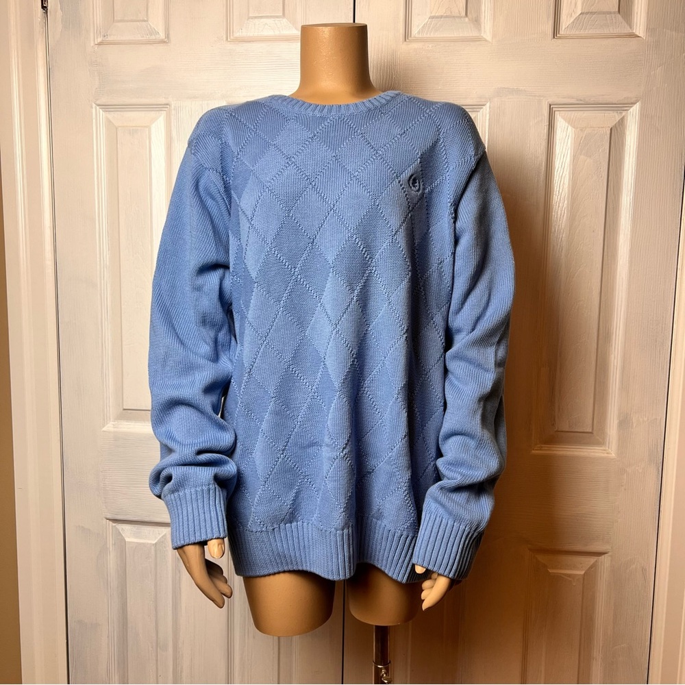 IZOD Light Blue Cotton Oversized Diamond Knit Crewneck Grandpa Sweater - Size L